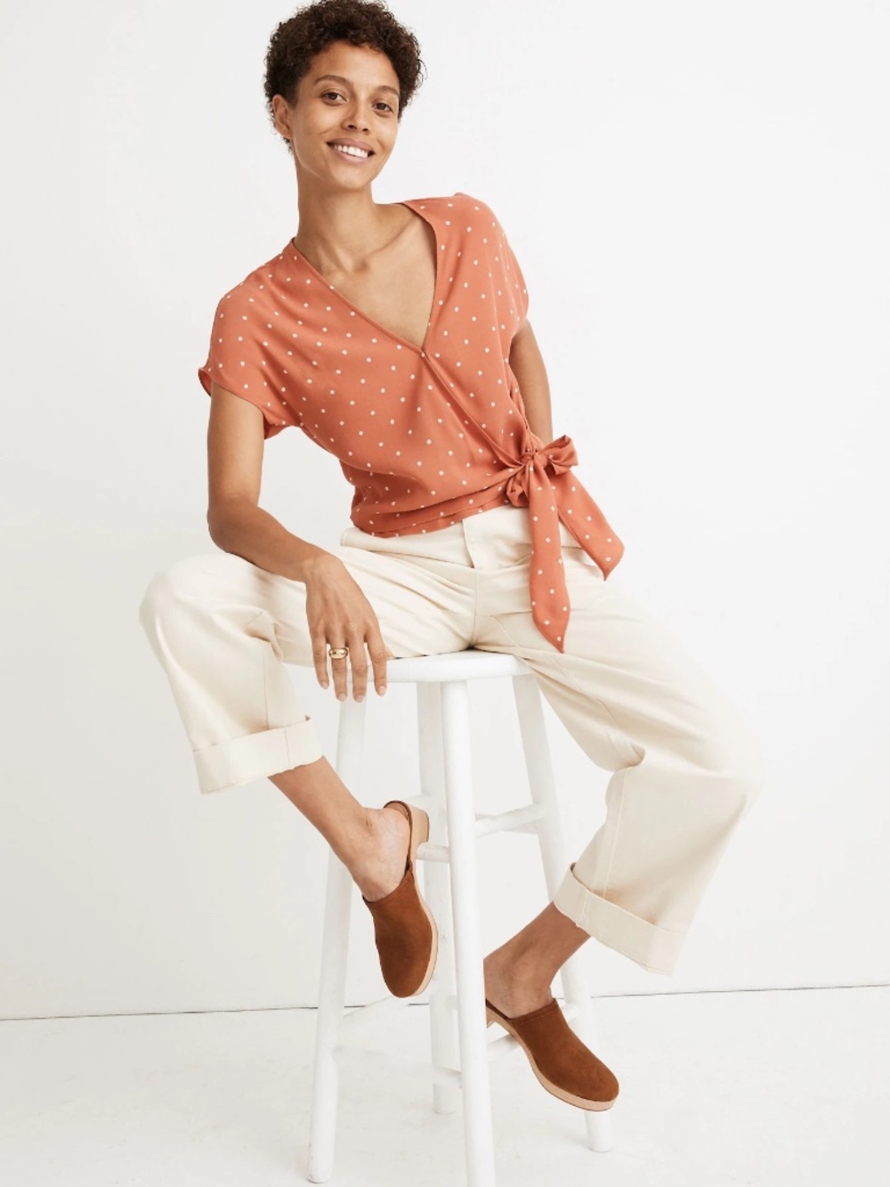 Sash-Tie Wrap Top in Polka Dot